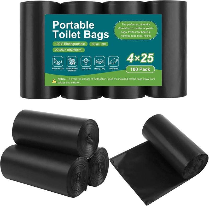 LITFP 100 Portable Toilet Bags, Drawstring Biodegradable Camping Potty Bags 8 Gallon Waste Bags for 5-8 Gallon Bucket Toilet Adults Outdoor Camping Car - Image 1